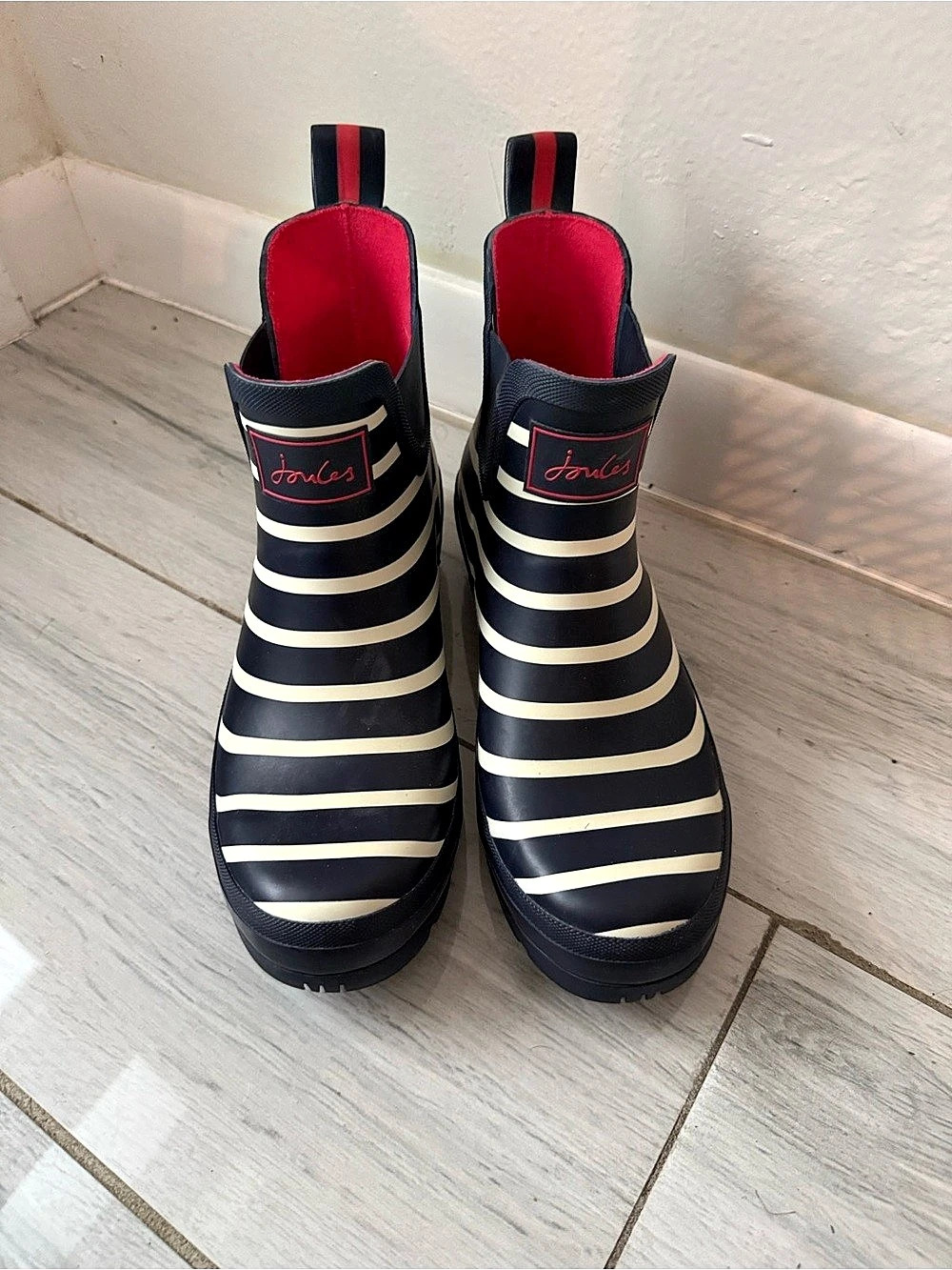 Joules Wellibobs Chelsea Rain Boot Boots Black & Cream US 8